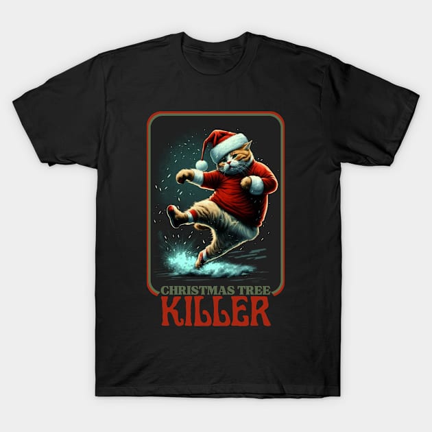 Christmas Tree Killer Retro Vintage Cat xmas Christmas T-Shirt by GIFTGROO